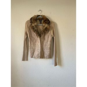 John Paul richards y2k 100% leather and knit jacket size medium